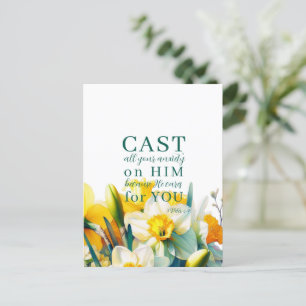 Postal Escritura floral 1 Peter 5:7 Postcard