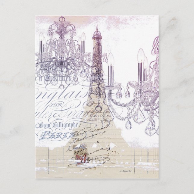 Postal escritura francesa chandelier paris eiffel tower (Anverso)