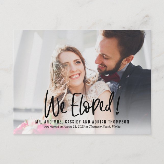 Postal Escritura Funky EDITABLE COLOR Boda Elopement (Anverso)