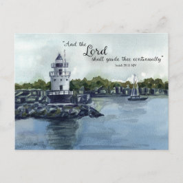 Postal Escritura Isaías 58:11 Faro de Maine Acuarela