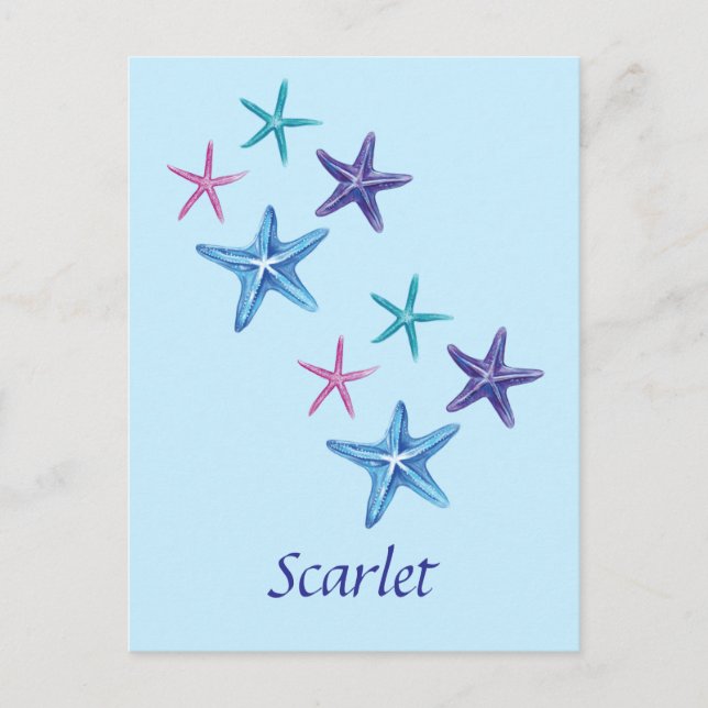 Postal Escritura personalizada de Starfish colorido (Anverso)