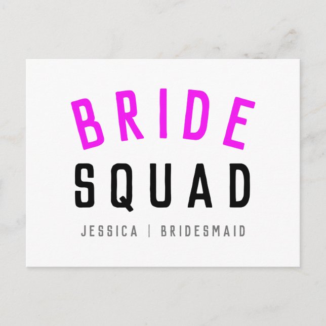 Postal Escuadrón de novias| Moderna Bachelorette Bridesma (Anverso)