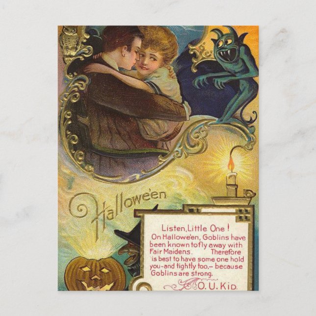 Postal Escucha uno pequeño en Halloween (Anverso)