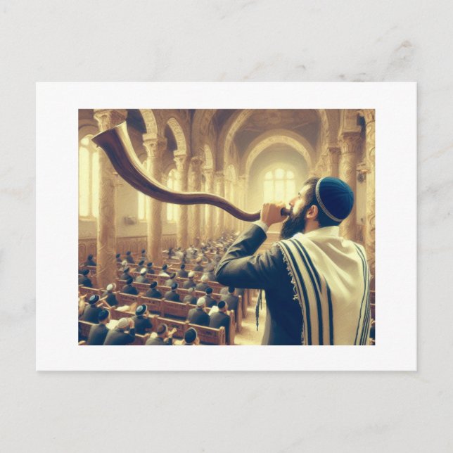 Postal Escuchando el Shofar, (Anverso)