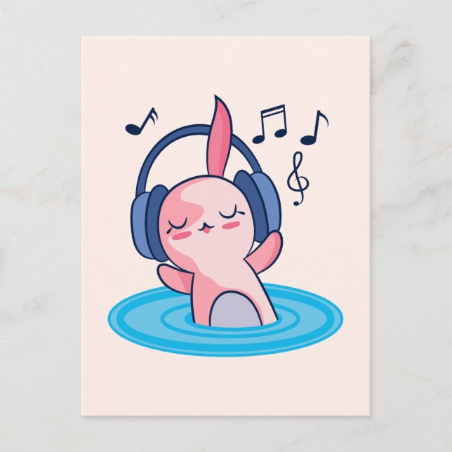 Postal Escuche De Música De Cute Axolotl (Anverso)