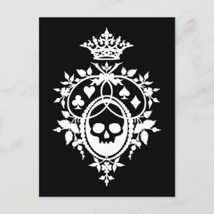Postal Escudo con calavera y trajes de piel