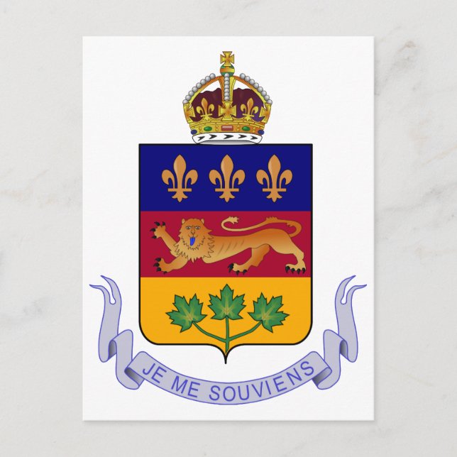 Postal Escudo de armas Québec Oficial Canadá Heraldry Log (Anverso)