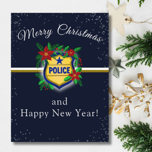 Postal Escudo de Policía Feliz Navidad y Año Nuevo