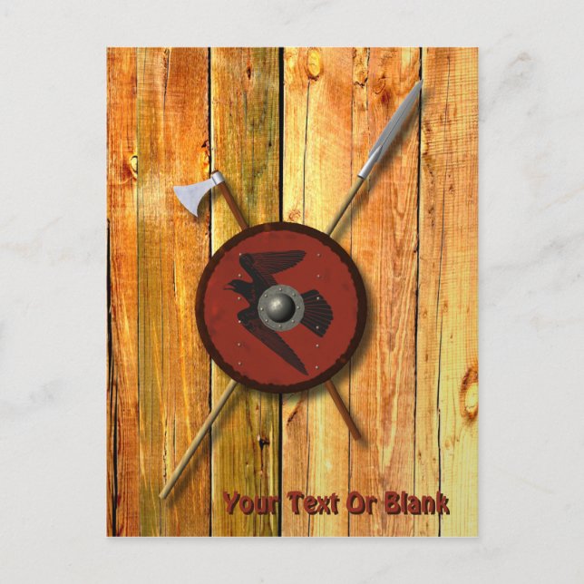 Postal Escudo De Raven Viking Y Armas (Anverso)