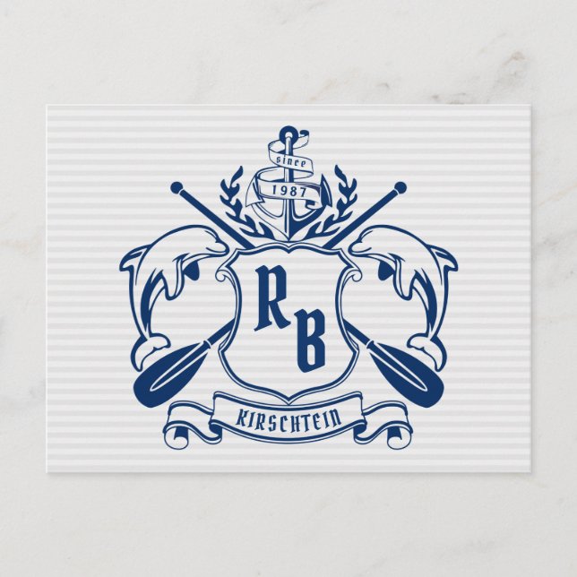 Postal Escudo Náutico Delfines Anchor Oars Laurel Shield (Anverso)