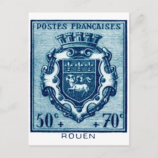 Postal Escudo vintage de armas Rouen, Francia (Anverso)