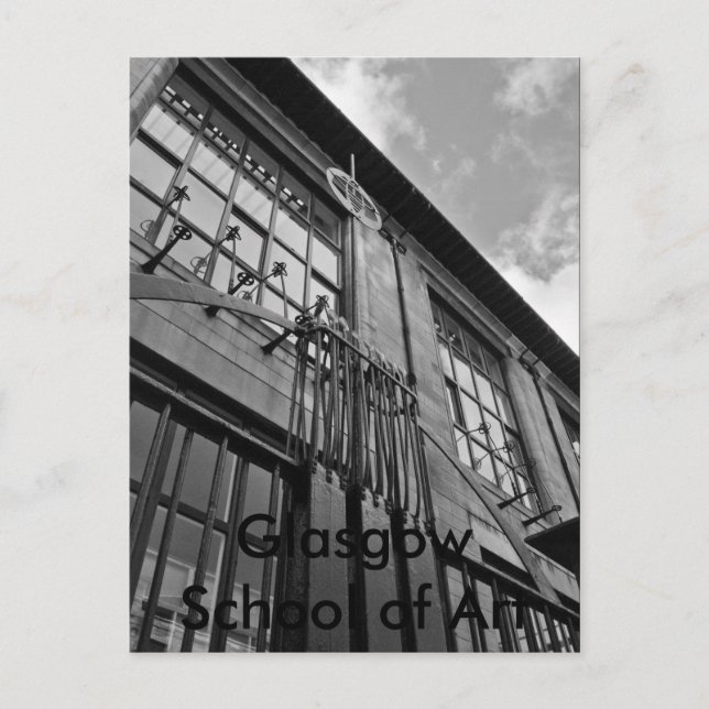 Postal Escuela de arte16x12bw, Escuela de arte de Glasgow (Anverso)