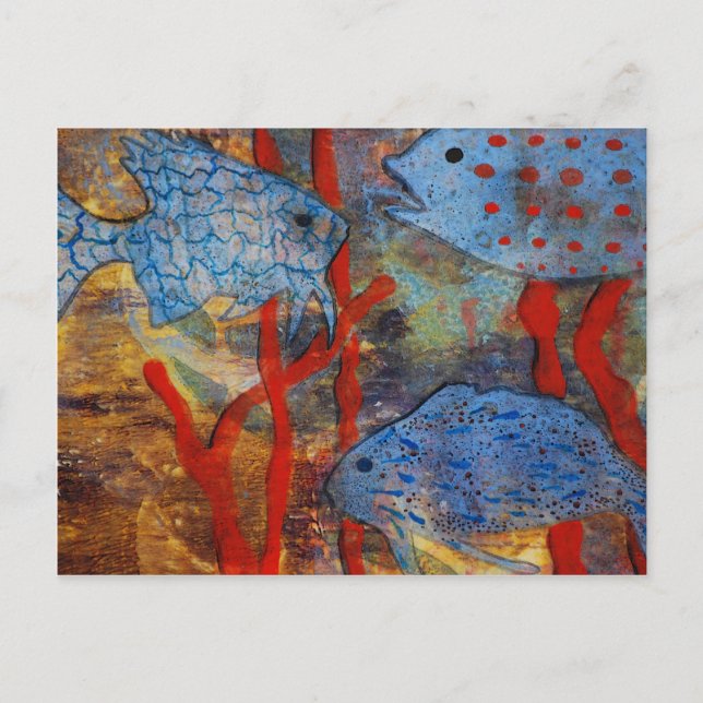 Postal Escuela de peces azules (Anverso)