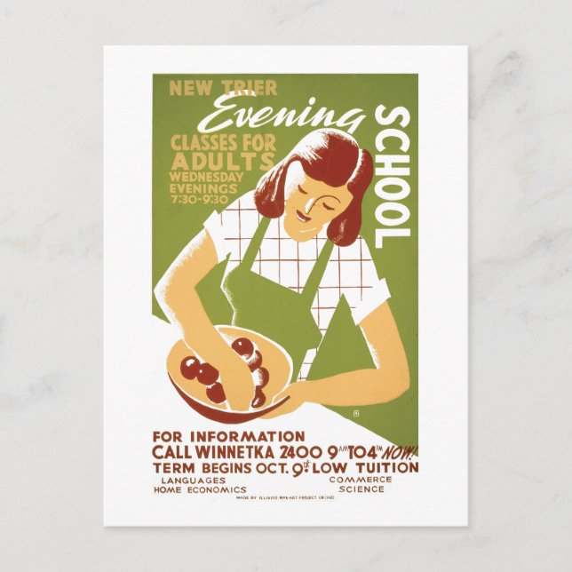 Postal Escuela nocturna: Clases para adultos (Anverso)