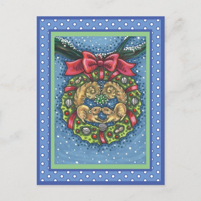 POSTAL ESCUELLOS DE BESO CUBIERTO BAJO MISTLETO, AGUA DE  (Anverso)