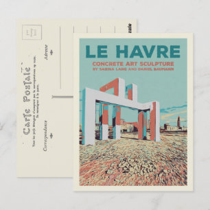 Postal Escultura de arte de hormigón Le Havre en la playa