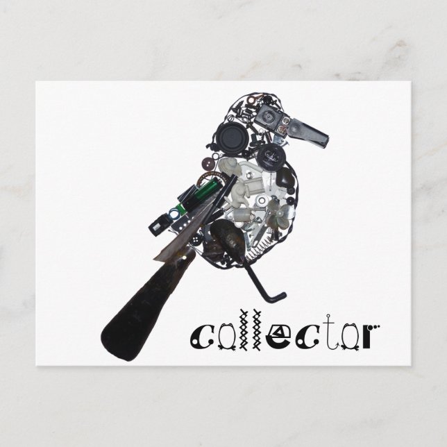 Postal Escultura de "Collector" magpie Found-Object (Anverso)