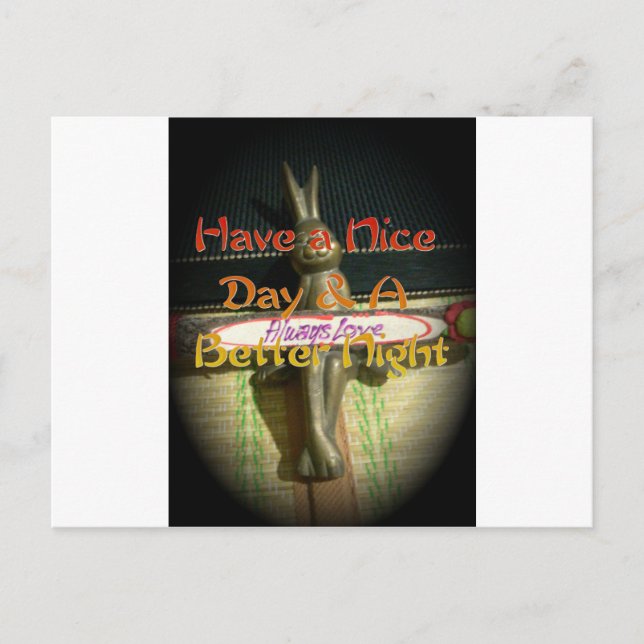 Postal Escultura de conejo de bronce con citas Inspirador (Anverso)