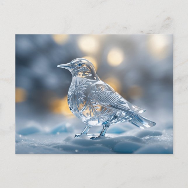 Postal escultura de hielo de ave transparente en el invie (Anverso)