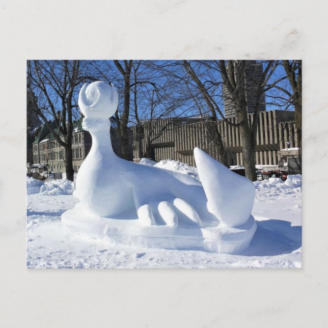 Postal Escultura de nieve de foca, Quebec, Canadá (Anverso)