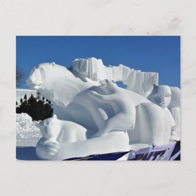 Postal Escultura de Nieve de Oso Polar, Quebec, Canadá (Anverso)