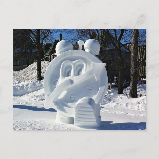 Postal Escultura de Nieve Reloj, Quebec, Canadá (Anverso)