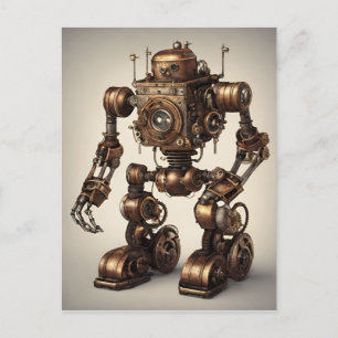 Postal Escultura de Robot Steampunk de Bronce