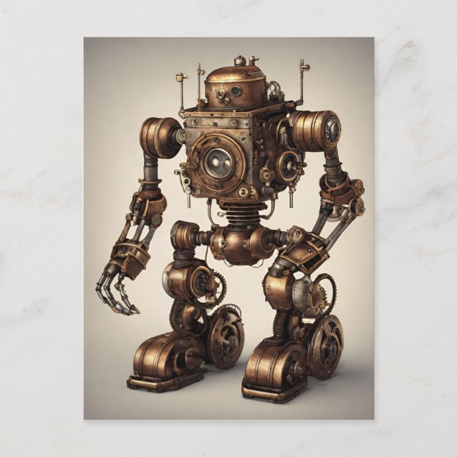 Postal Escultura de Robot Steampunk de Bronce (Anverso)