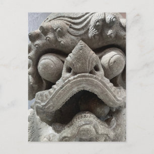 Postal Escultura de roca de granito de perro Foo dragón c