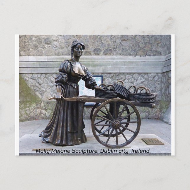 Postal Escultura Molly Malone, ciudad de Dublín, Irlanda (Anverso)
