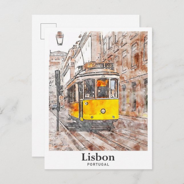 Postal Escurrimiento de la mano de la acuarela de Lisboa  (Anverso / Reverso)