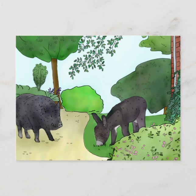 Postal Esel und Schweinchen   (Anverso)