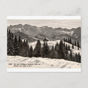 Postal Eseltritt Vintage Chalet Alpino de Esquí en Nieve