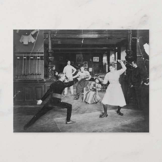 Postal Esgrima para hombre y mujer c1910 (Anverso)