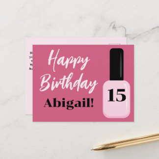 Postal Esmalte de uñas rosa de moda de cumpleaños persona