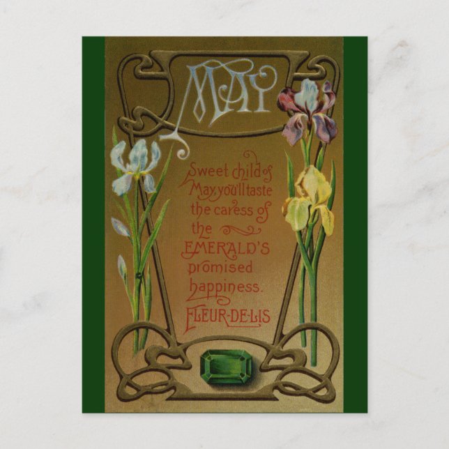 Postal Esmeralda e iris del cumpleaños de mayo (Anverso)