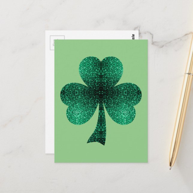 Postal Esmeralda verde esparce Shamrock Clover (Anverso/Reverso In Situ)