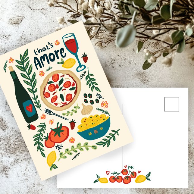 Postal Eso es más comida italiana Valentine Love Whimsica (That's Amore Italian Food Valentine Love Whimsical Postcard
)