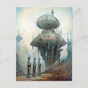 Postal Espacios retrofuturistas Arte de ciencia ficción