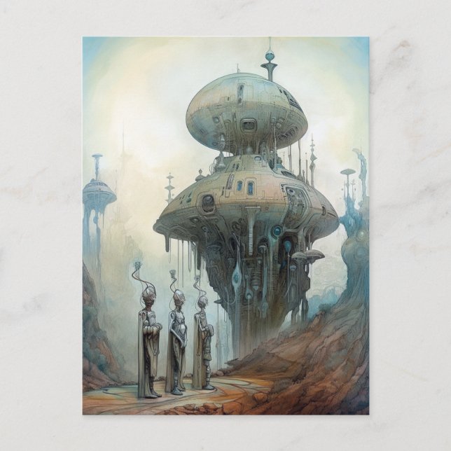 Postal Espacios retrofuturistas Arte de ciencia ficción (Anverso)