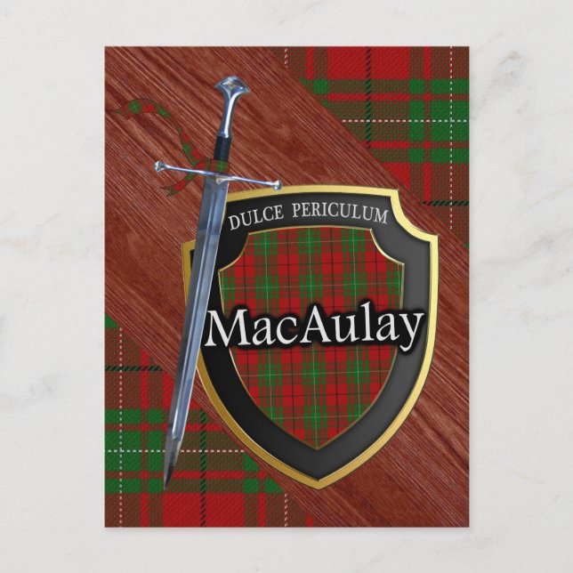 Postal Espada y Escudo del Tartán del Clan MacAulay (Anverso)