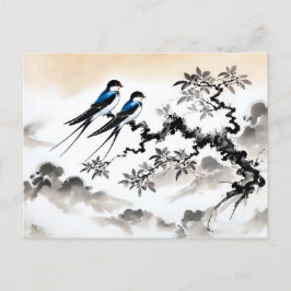 Postal Espaldas encaramadas en una rama en un pincho de t