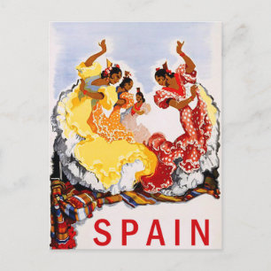 Postal España, baile tradicional, mujer, viaje vintage
