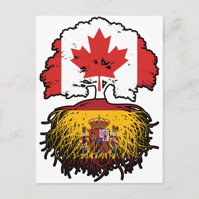 Postal España Bandera de rocas de árbol canadiense canadi (Anverso)