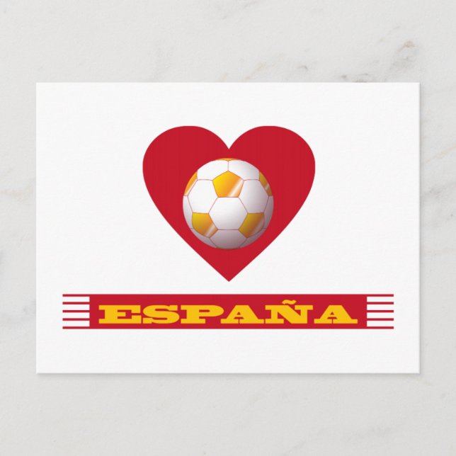 Postal ESPAÑA Fútbol Corazón y Bufanda Brasil 2014 (Anverso)