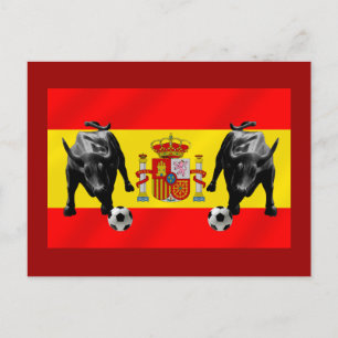 Postal España La Furia Roja futbol Toro Bandera de España