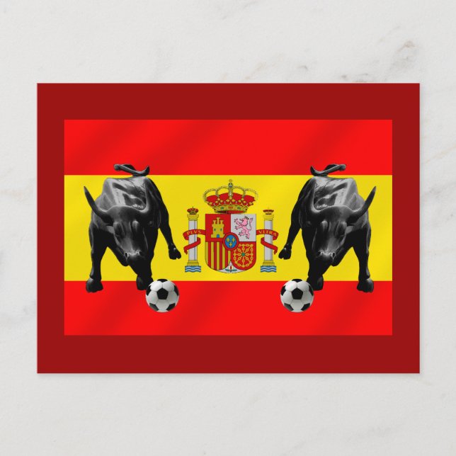 Postal España La Furia Roja futbol Toro Bandera de España (Anverso)