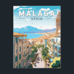 Postal España Málaga Viajes de arte<br><div class="desc">Diseño de viajes vectores retro de Málaga. Enclavado a lo largo de las playas del sur de España,  Málaga atrae a viajeros con su fascinante mezcla de historia rica,  vibrante cultura y impresionante belleza natural.</div>