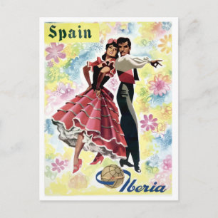 Postal España, pareja de bailes tradicionales, viaje vint