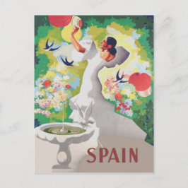 Postal España Senorita Birds Flowers Fiesta Garden